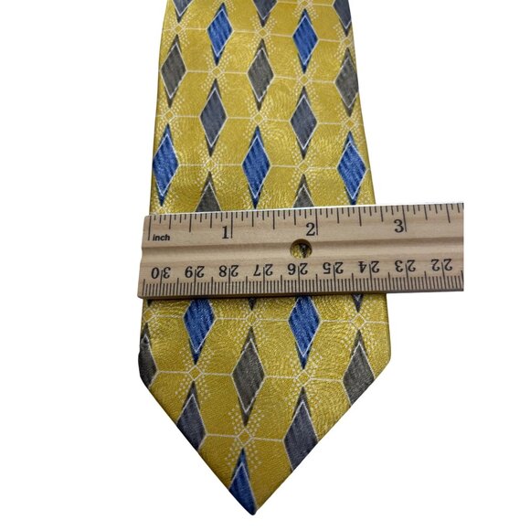 Vintage Tiger Geometric Silk Tie With Yellow Blue & Gray Diamond Pattern 11a - Picture 2 of 3
